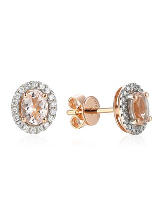 Lykka Elegance oval morganit halo diamond earrings