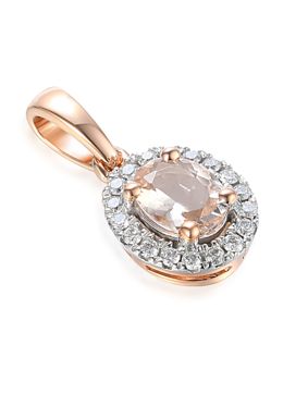 Lykken Elegance oval halo morganite-diamond pendant in rose gold