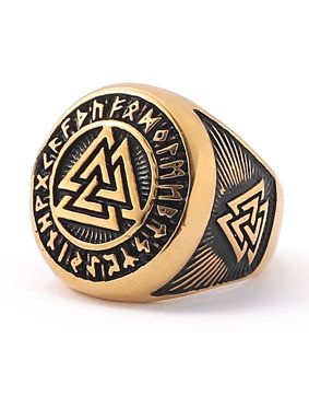 Lykken Viking Valknut gold colored steel ring