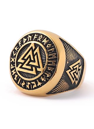 Lykka Viking Valknut gold colored steel ring  