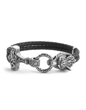 Lykken Viking Mjölnir and Fenrir leather bracelet 10 mm
