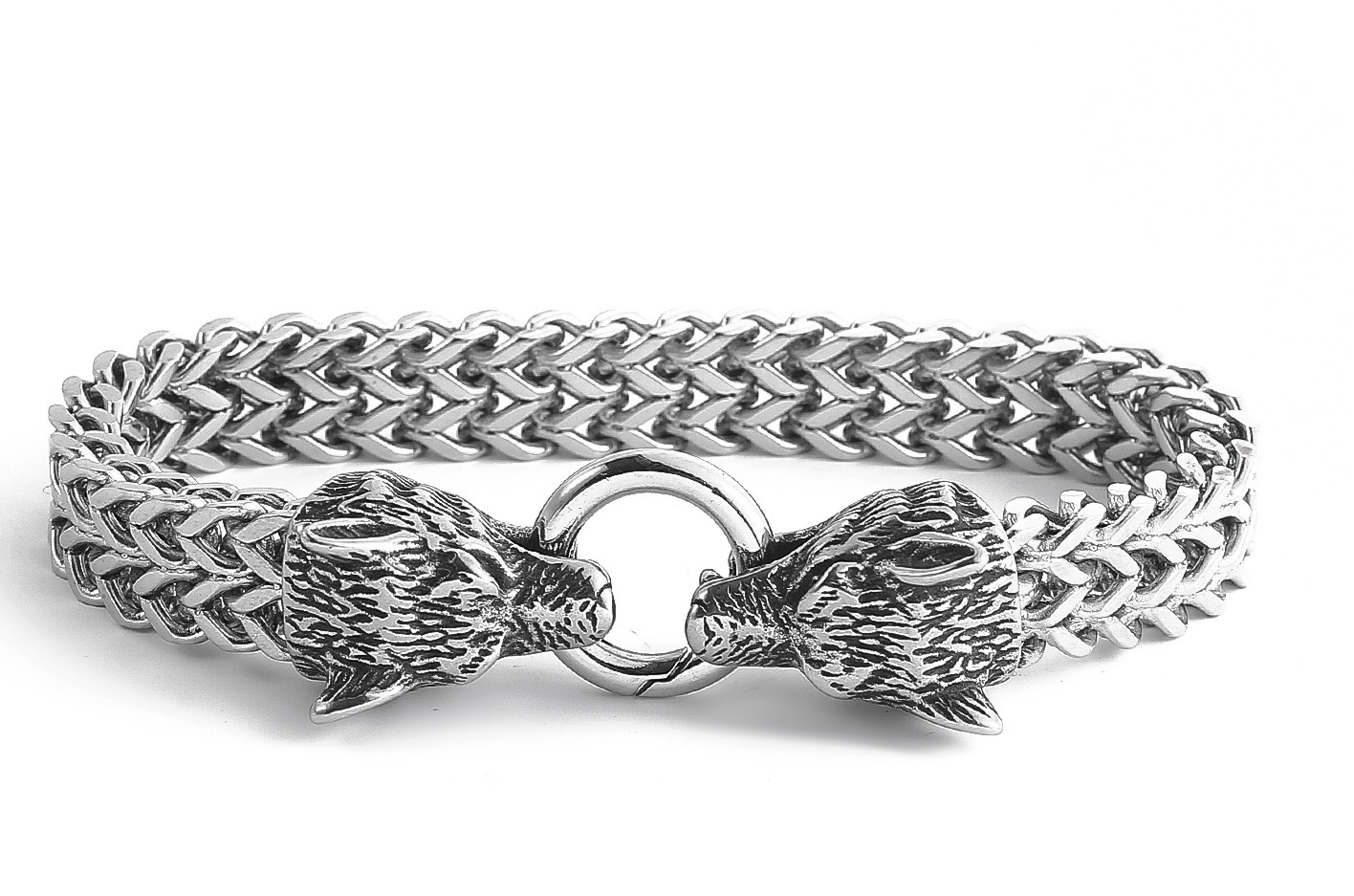 Lykka Viking Wolf head steel bracelet 12 mm 