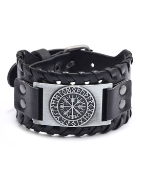 Lykka Viking Vegvisir leather bracelet 40 mm säädettävä