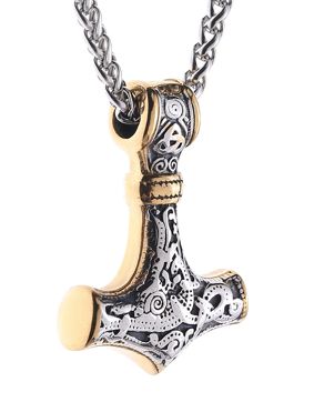 Lykka Viking Mjölnir necklace gold-silver 60 cm 4.3 x 3.1 cm