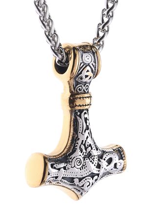 Lykka Viking Mjölnir necklace gold-silver 60 cm 4.3 x 3.1 cm