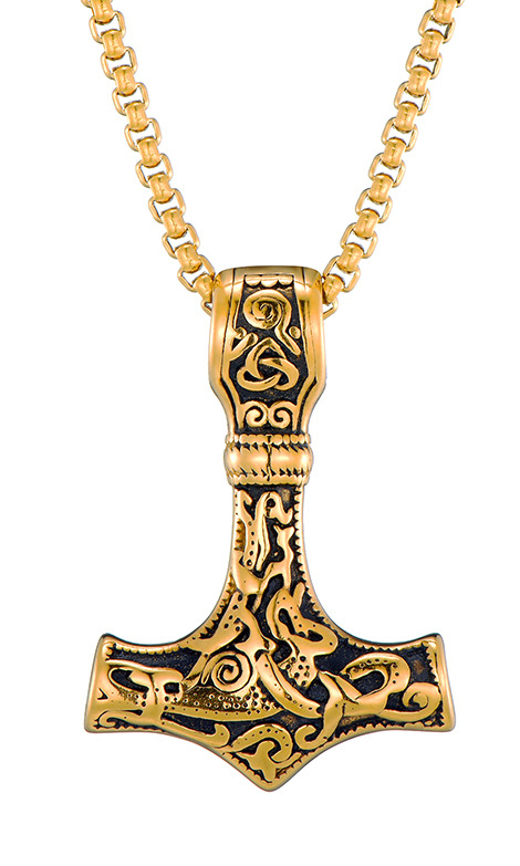 Lykka Viking Mjölnir gold 60 cm necklace 4.3 x 3 cm