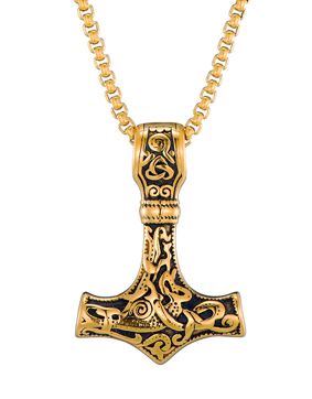 Lykken Viking Mjölnir gold 60 cm necklace 4.3 x 3 cm