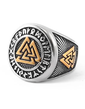 Lykken Viking Valknut gold-silver steel ring