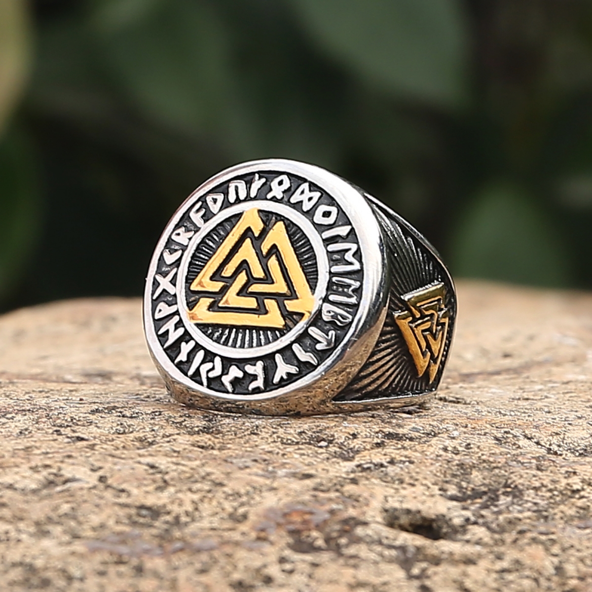 Lykka Viking Valknut gold silver steel ring watchesonline