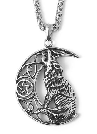 Lykka Viking Wolf steel necklace 60 cm 5.9 x 3.9 cm
