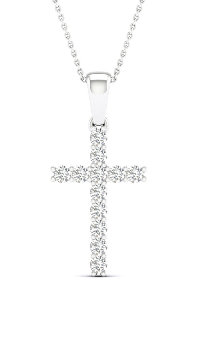 Lykka Elegance prong-set diamond cross pendant in white gold 0,25 ct