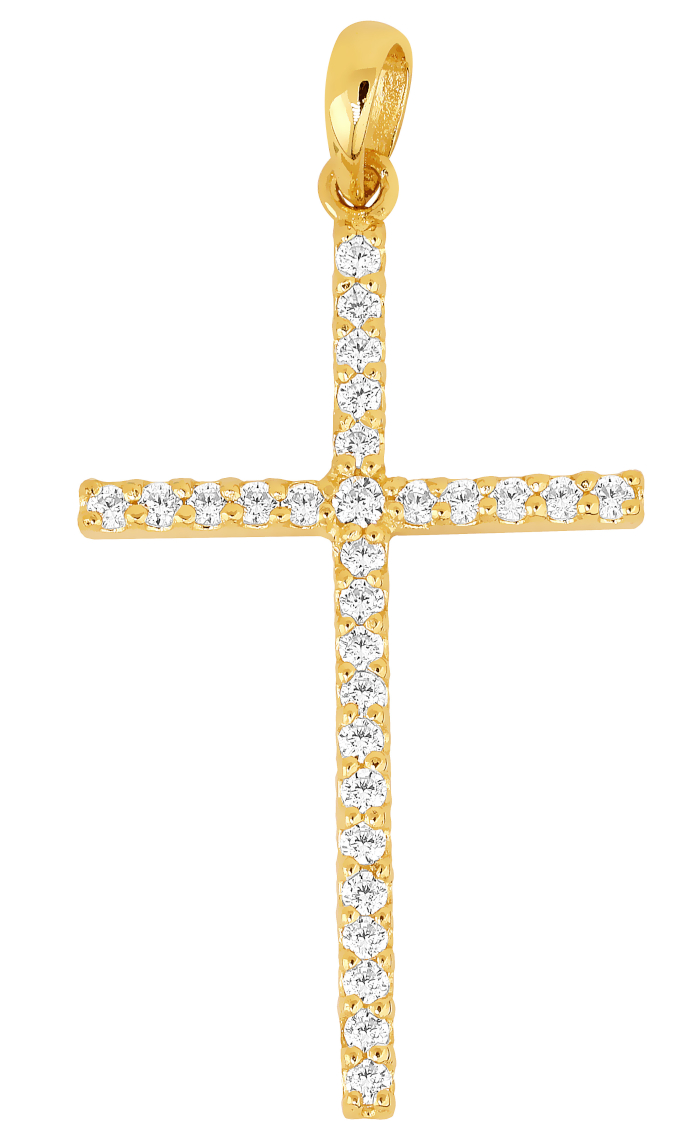 Lykka Crosses skinny gold cross pendant with cz 27,96 x 16,38 mm