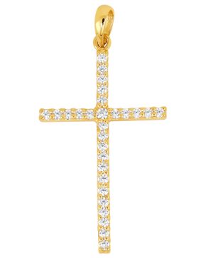 Lykka Crosses skinny gold cross pendant with cz 27,96 x 16,38 mm