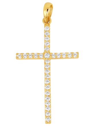 Lykka Crosses skinny gold cross pendant with cz 27,96 x 16,38 mm