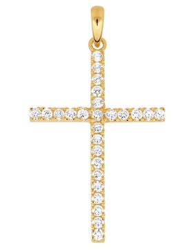 Lykka Crosses skinny gold cross pendant with cz 31,78 x 20,50 mm