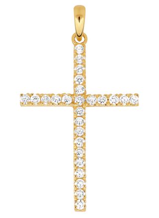 Lykka Crosses skinny gold cross pendant with cz 31,78 x 20,50 mm
