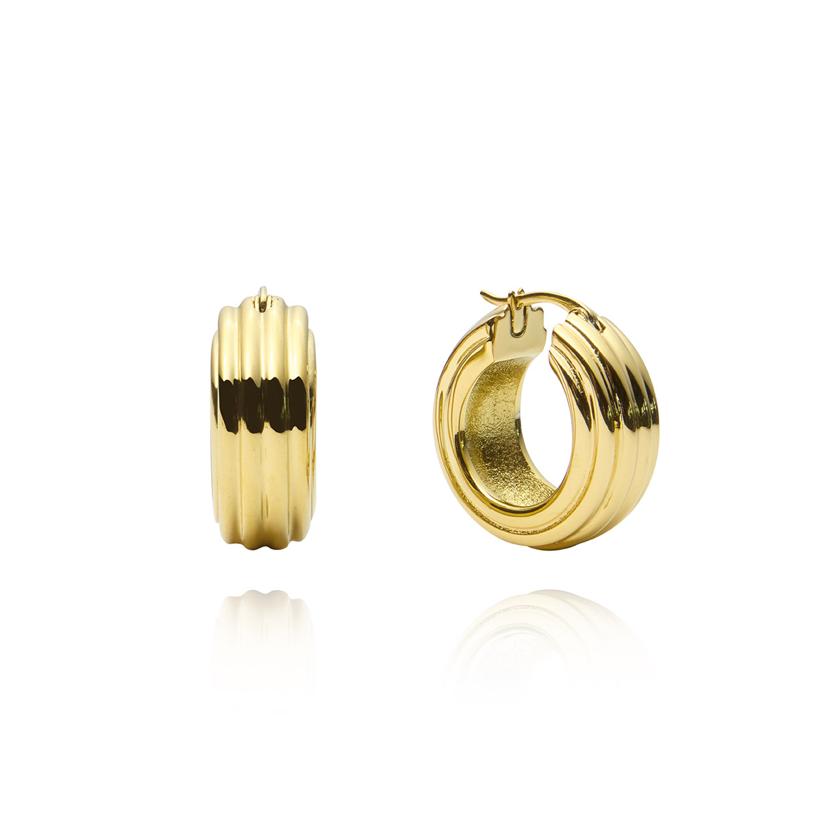 Mockberg Edge Ribbed Medium Gold Hoops MB0667