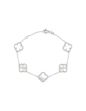 Lykken Symbols four-leaf-clover mother-of-pearl silver bracelet 17+3cm