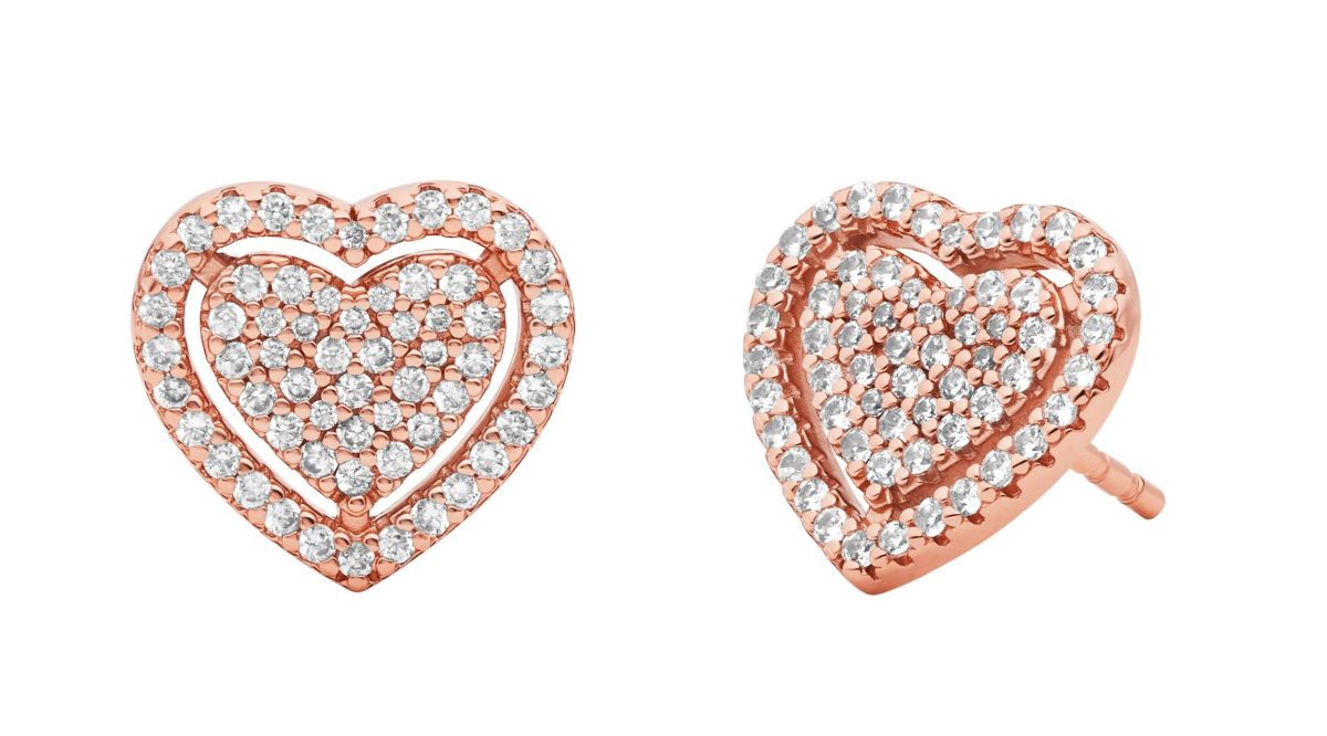 Michael Kors Love rose gold colored silver heart earrings MKC1750CZ791 watchesonline