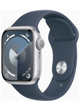 Apple Watch Series 9 GPS 41mm Silver Aluminium Case with Storm Blue Sport Band - S/M MR903KS/A
