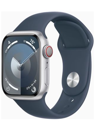 Apple Watch Series 9 GPS + Cellular 41mm Silver Aluminium Case with Storm Blue Sport Band - S/M MRHV3KS/A