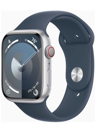 Apple Watch Series 9 GPS + Cellular 45mm Silver Aluminium Case with Storm Blue Sport Band - M/L MRMH3KS/A
