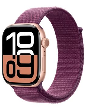 Apple Watch Series 10 GPS + Cellular 46mm Rose Gold Aluminium Case with Plum Sport Loop MWY83QN/A