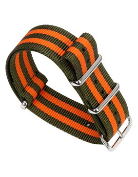 Tiera green-orange-striped NATO-strap - polished steel buckle and loops