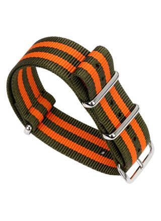 Tiera green-orange-striped  NATO-strap - polished steel buckle and loops