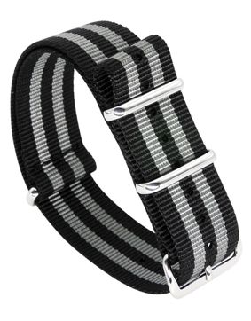 Tiera james Bond NATO-strap - polished steel buckle and loops