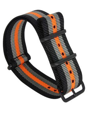 Tiera black/Gray/Orange striped NATO-strap - black PVD buckle and loops