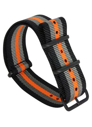 Tiera black/Gray/Orange striped NATO-strap - black PVD buckle and loops