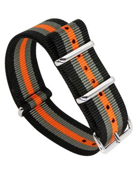 Tiera black/Gray/Orange striped NATO-strap - polished steel buckle and loops