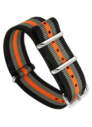 Tiera black/Gray/Orange striped NATO-strap - polished steel buckle and loops