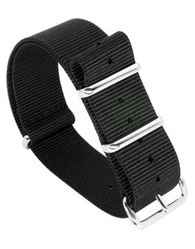 Tiera black NATO-strap - polished steel buckle and loops