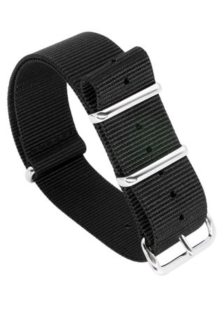Tiera black NATO-strap - polished steel buckle and loops