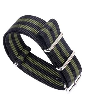 Tiera black-Green striped NATO-strap - polished steel buckle and loops