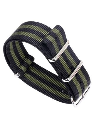 Tiera black-Green striped NATO-strap - polished steel buckle and loops