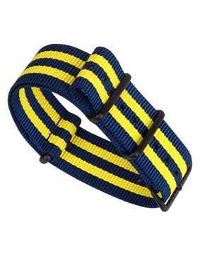 Tiera blue-yellow striped NATO-strap - black PVD buckle and loops