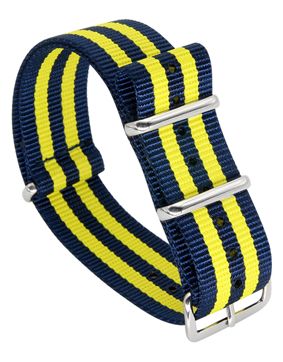 Tiera blue-yellow striped NATO-strap - polished steel buckle and loops