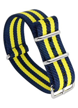 Tiera blue-yellow striped NATO-strap - polished steel buckle and loops