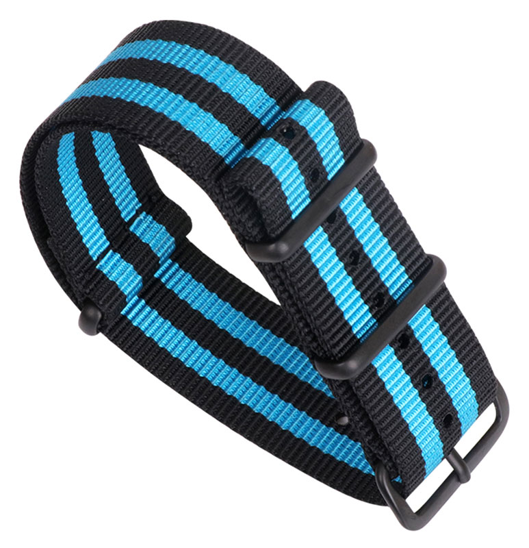 Tiera black-Blue striped NATO-strap - black PVD buckle and loops