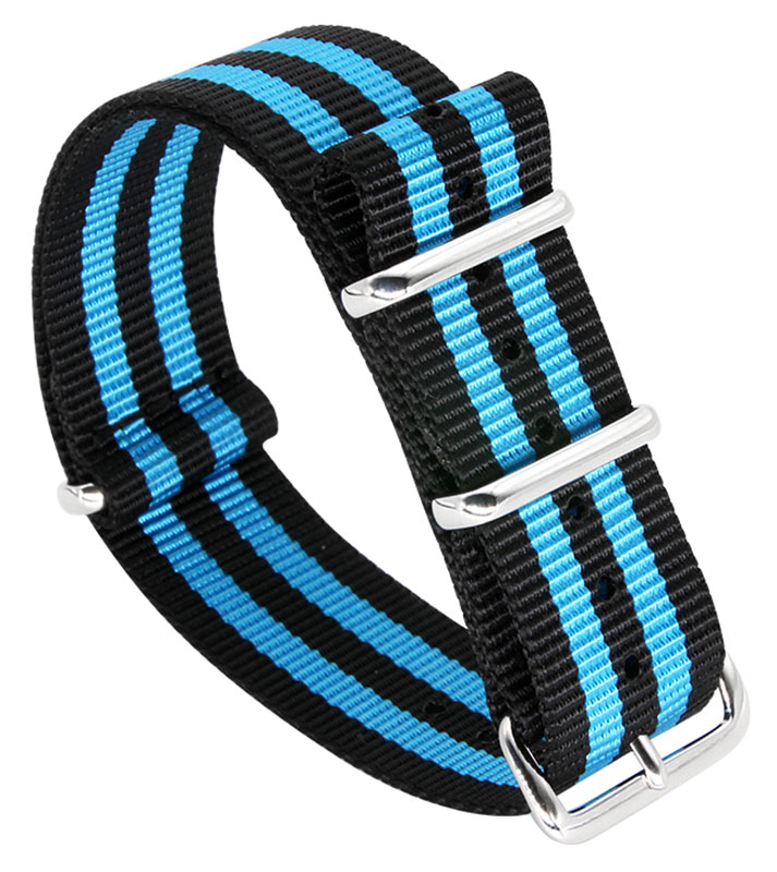 Tiera black-Blue striped NATO-strap - polished steel buckle and loops