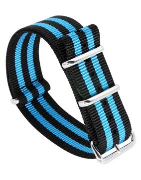 Tiera black-Blue striped NATO-strap - polished steel buckle and loops