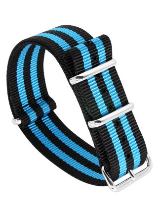 Tiera black-Blue striped NATO-strap - polished steel buckle and loops