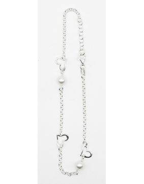 Silver ancle chain pearls and hearts NK47/23+2