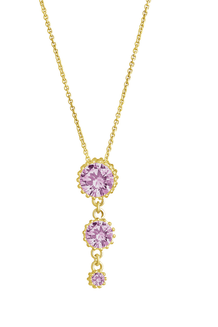 Lempikoru Bud Three stone gold plated pink necklace 51 077 06 500