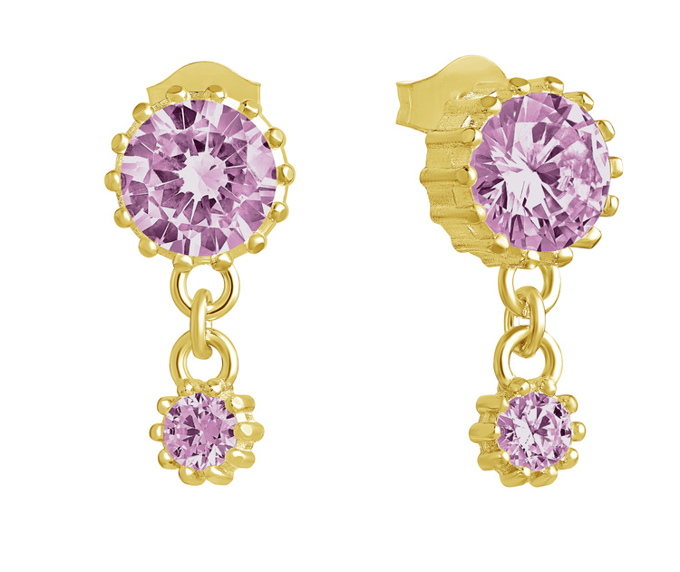 Lempikoru Bud drop earrings with two stones pink gold plated 53 077 06 000