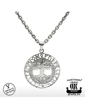 Northern Viking Jewelry Rune Circle Tree Of Life Necklace NVJ-H-RS046