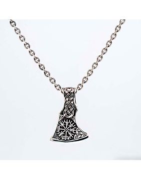 Northern Viking Jewelry Vegvisir Axehead Necklace NVJ-H-RS048